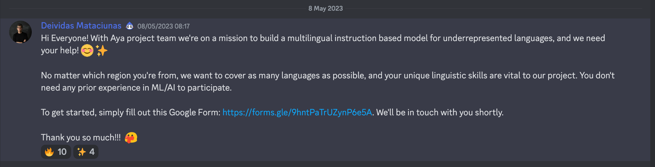 Discord invitation to contribute to Project Aya